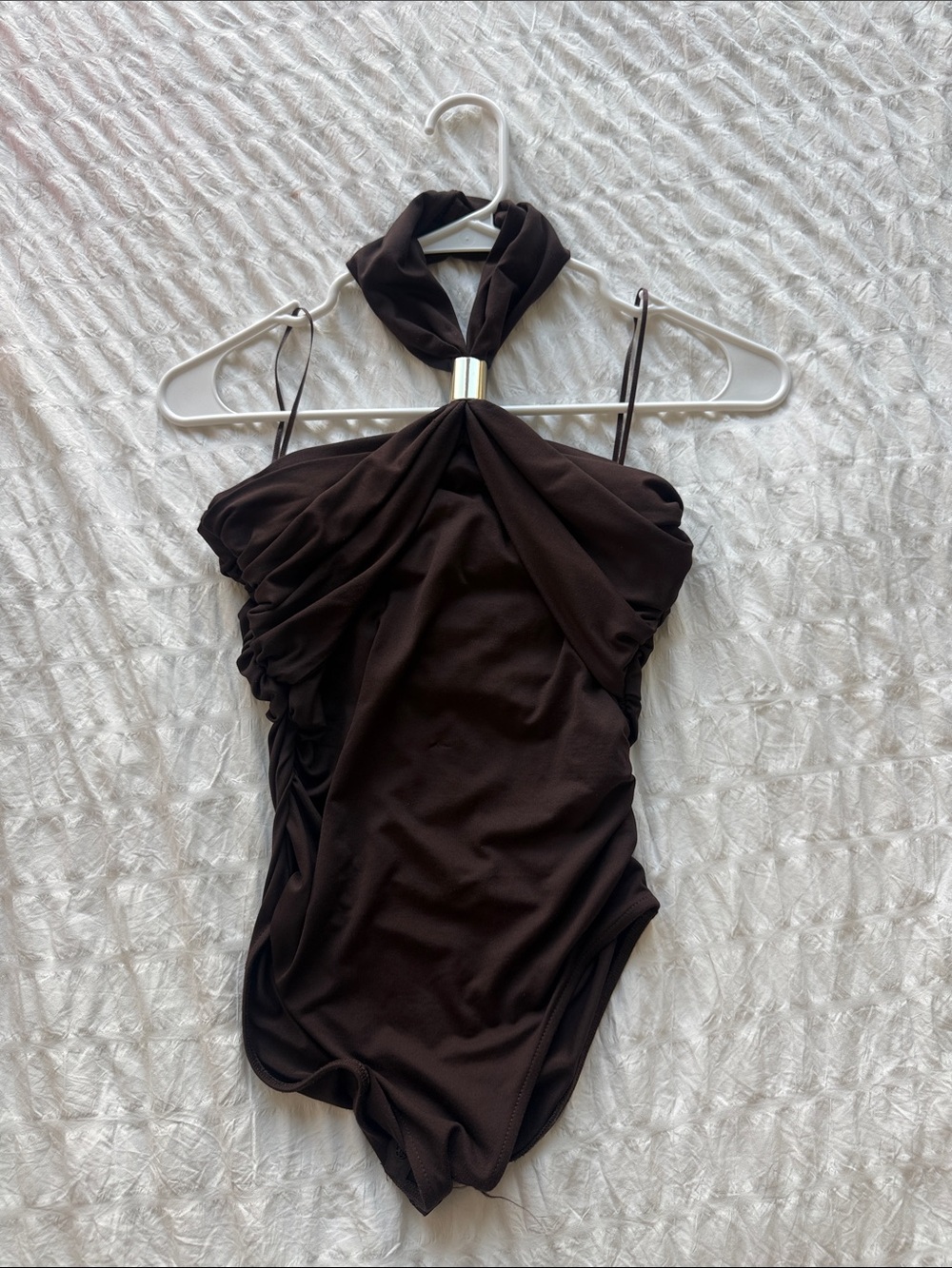 Zara Dark Brown Halter Ruched Bodysuit
